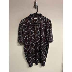 Fore Fathers Mens Large Polo Shirt Black Print Pattern Performance Golf